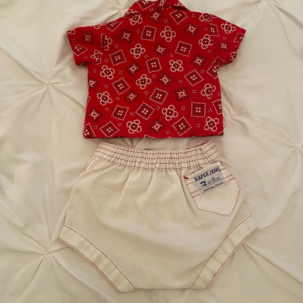 Vintage Diapher Jeans (18-22 lbs.) Red and Cream Bandana Shirt & Shorts Set